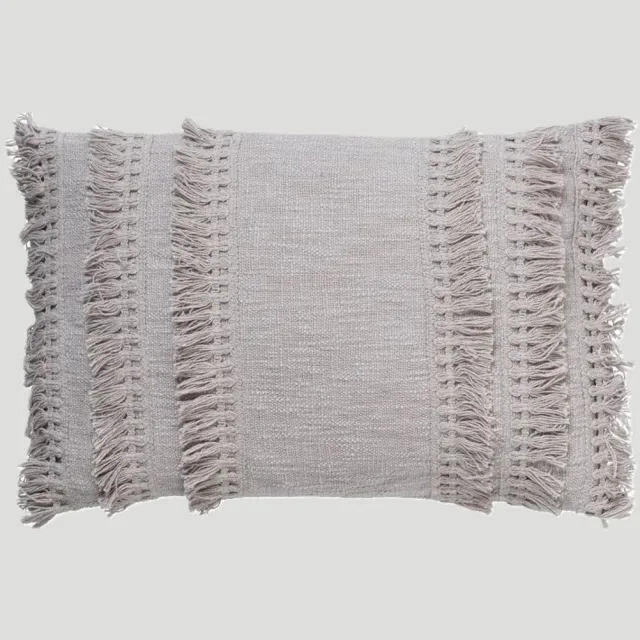 Dutch Decor Sierkussen Fara micro chip grey met binnenkussen 60 x 40 cm met franje/Sierkussen Fara micro chip grey