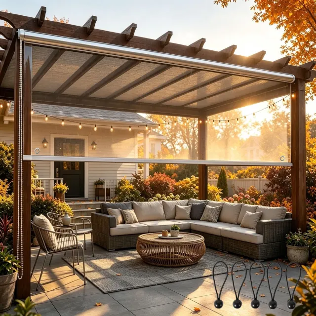 Famanu Transparant PVC rolgordijn voor buiten, zwaar waterdicht, ideaal voor terras en balkon, oprolbaar, 200x200 cm, biedt bescherming tegen wind, regen en vuil