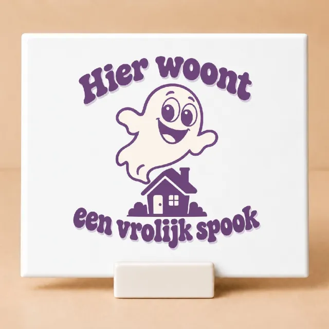 Bedruk King Retro jaren 70 Halloween Tegel – Vintage voordeurdecoratie met dikke ronde letters en speelse spooktekst - 11 x 11 cm met houder Wit