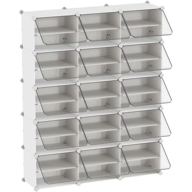 Songmics Schoenenrek - Schoenenrek met 12 Planken - Met Deuren - Voor Gang Slaapkamer Hal Wit