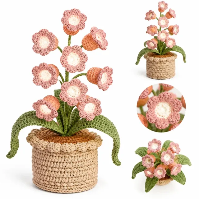 VHV Gebreide bloemen - 1 stuks - Roze - Knitted flowers - Gehaakte kunstbloem - Handgemaakte draadloze - Decoratiecadeau - in de slaapkamer