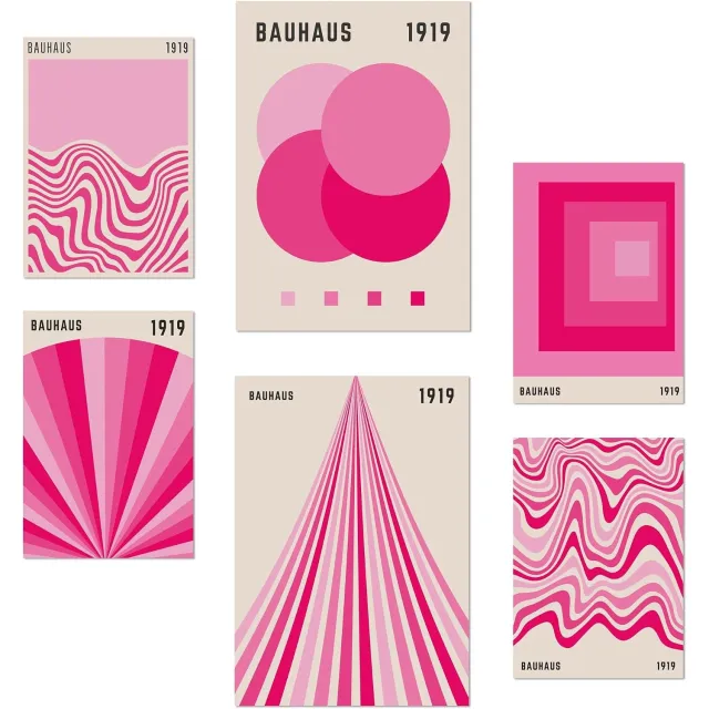 Nacnic 6x Posters Bauhaus Geometrisch Roze Fuchsia A3/A4