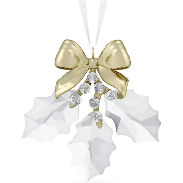 Swarovski beeldjes Hulstbladeren Kerstornament 5685701 | kerstornament met goudkleurig kristal | prachtige Swarovski kerstdecoratie