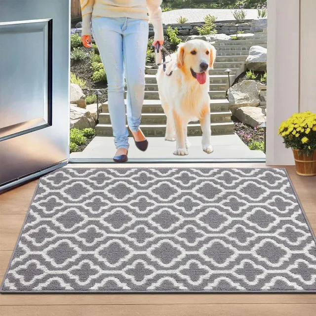CLORD Doormat Indoor 90 x 150 cm Dirt Trapper Mat Non-Slip Entrance Rug Indoor Large Door Mat Outdoor Clean Mat Washable Door Mat Indoor for Entrance, Patio, Hallway, Garden, Pet (Grey) Grijs