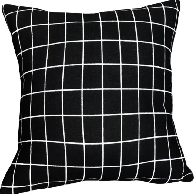 QUVIO Sierkussen vierkantjes - Gevuld - Sierkussens voor binnen - kussentjes bank - Kussentjes - Sierkussens vierkant - Gevulde sierkussens - Sierkussens zwart - Figuren sierkussens - Sierkussens - Zwart - Verfijnde jute - 45 x 45 cm