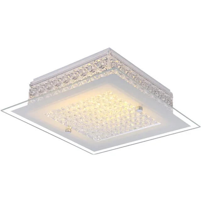 Globo Lighting LED plafondlamp kristallen licht glas opaal woonkamer, metaal chroom, LED 12W 1030Lm warm wit, LxBxH 30x30x8 cm