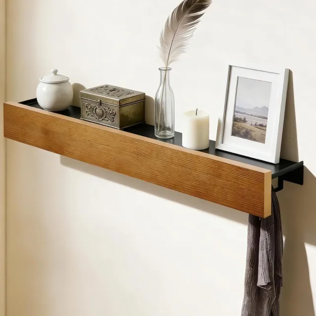 VELZINO® Wandkapstok met Hoedenplank - Muur Kapstok Hangend - IJzer en Hout Zwart en bruin