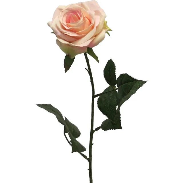 Bellatio Design Kunstbloem Roos Dijon - 64 cm - lichtroze - zijde kunstbloemen - Boeket - stelen - rozen