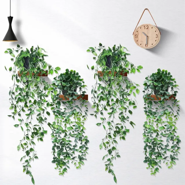 Unyqoos ® Set van 4 Realistisch Uitziende Hangende Kunstplanten in Elegante Zwarte Potten voor Binnen- en Buitendecoratie groen
