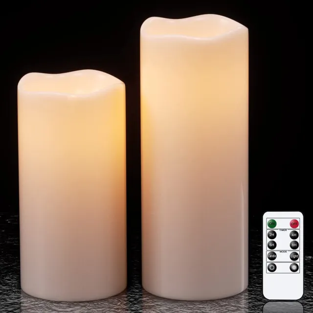 Unyqoos Set van twee waterdichte LED-kaarsen met afstandsbediening en timer Crème