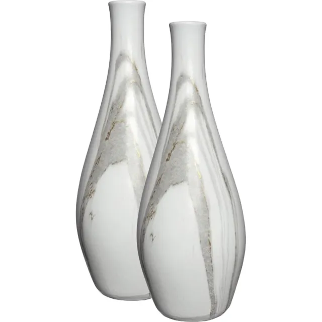 Ideas 4 Seasons Idea4seasons Bloemenvaas Dazzle - 2x - marmer look - Wit/goud - Keramiek - D13 cm x H35 cm - vaas
