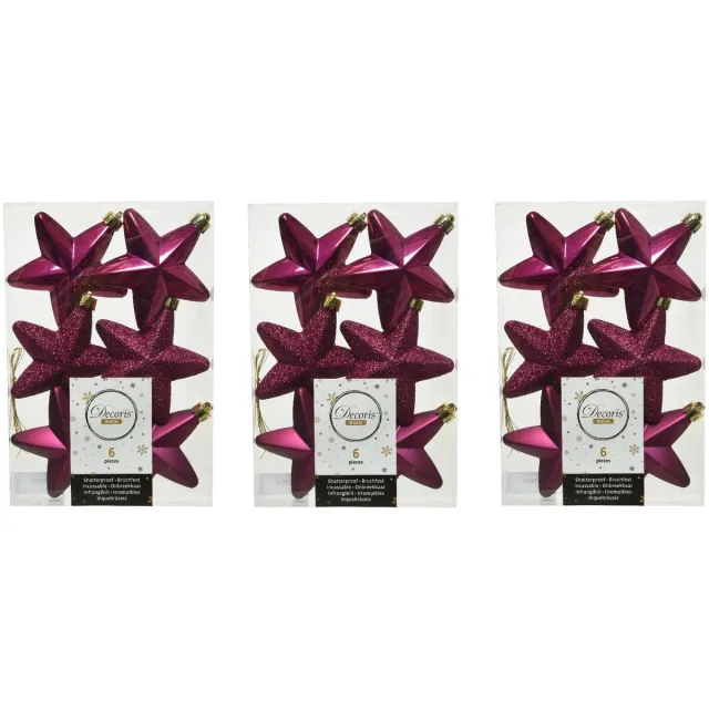 Decoris kersthanger sterren - 18x st - framboos roze - 7 cm - kunststof - kerstornamenten - kerstversiering