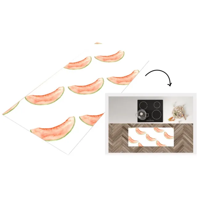 KitchenYeah Keukenloper - Loper keuken - Meloen - Fruit - Waterverf - Wit - Keukenloper vinyl Multicolor