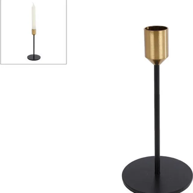 VAN MANEN Kandelaar - L- zwart - goud -21x8cm
