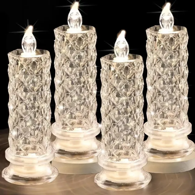 Flintry 4stuks LED Kaarsen met Rozenpatroon Projectie - Vlammeloze Simulatie Kaarslamp - Voor Thuis Verjaardag Bruiloft Feest Decoratie Kerst Transparante kleur