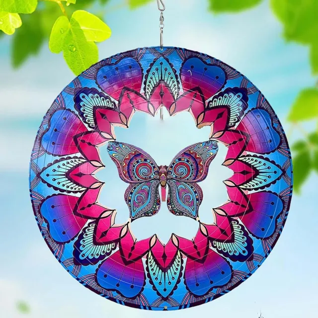 OEMG Blauwe vlinder windspinner, 30×30 cm metaal, tuin hangdecoratie met draaihaak