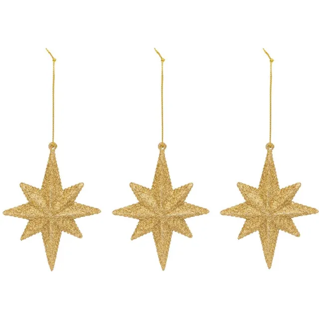 Feeric lights & Christmas Set van 3 gouden plastic kerststerren uit het noorden, 13 cm Doré