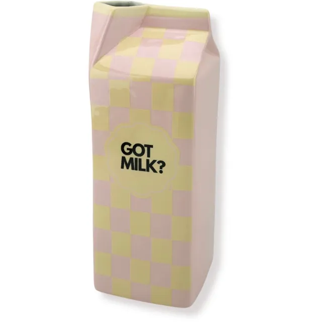 Housevitamin Bloemenvaas - Melkpak Vaas 'Got Milk' - Roze/Geel - Dolomiet - 10x10x25,5cm