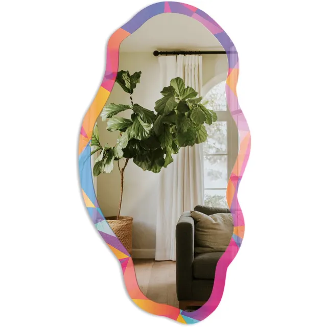 TULUP Kleurrijk Mozaïek Spiegel - Geel Rechthoekige Spiegel Met Modern Design - Organische Spiegel - Woonkamer, Kantoor, Hal - Abstract - 45x90 cm - Totale afmeting 52x97 cm Kleurrijk Mozaïekpatroon, Geel