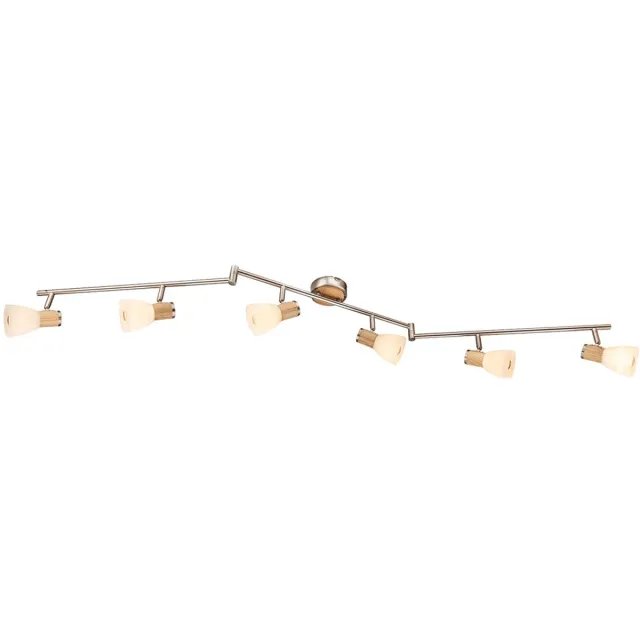 Globo Plafondlamp slaapkamer gastenkamer glazen spot verlichting rail hout licht verstelbaar zilver