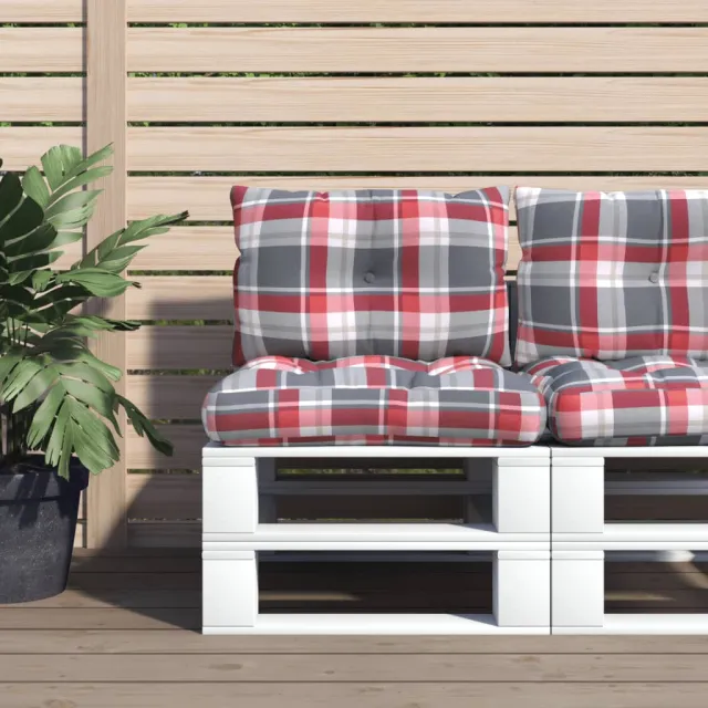 vidaXL Palletkussens 2 st stof ruitpatroon rood Meerkleurig