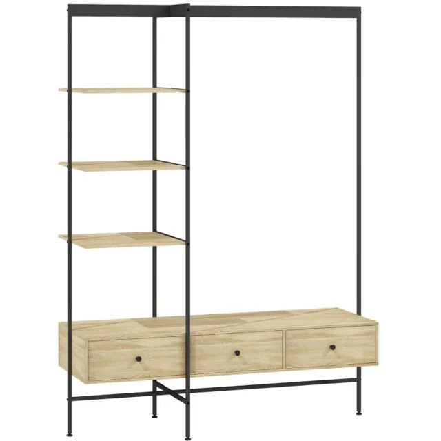 ZYLARO Kapstok - Met Planken, Laden En Kledingroede - 180 cm - Vrijstaand Kledingrek In Moderne Stijl - Metalen Frame - Eikenhout eiken+zwart
