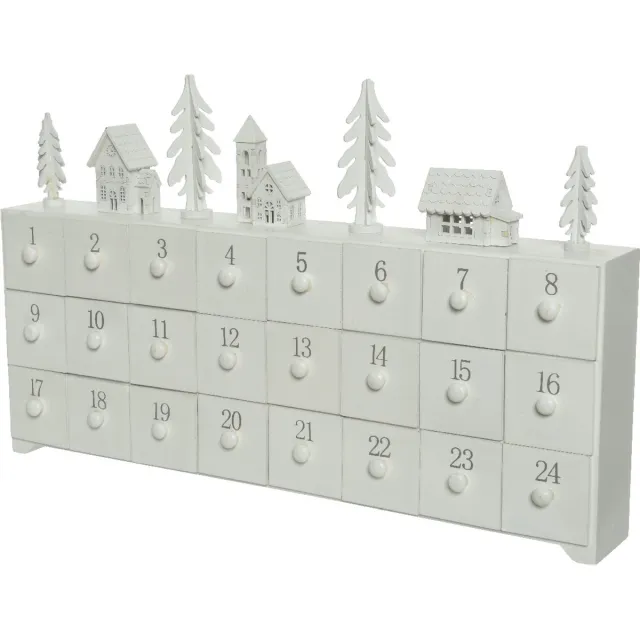 Decoris Adventskalender huisje kerstboom wit H28cm