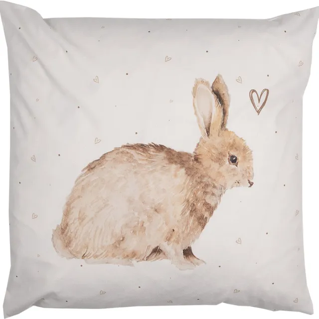 Clayre & Eef Kussenhoes 45x45 cm Wit Polyester Konijn Sierkussenhoes