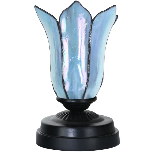 Coloured by Art Tiffany lage tafellamp zwart met Gentian Blue - Art Deco Trade