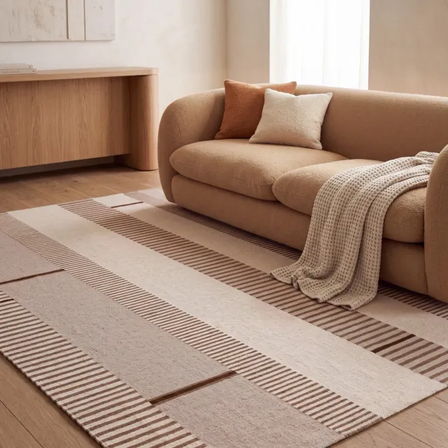 Acsento Oslo Noisette Vloerkleed - 240 x 340 cm - Beige - Rechthoekig - Wol, Katoen, Polyester, Acryl - Woonkamer, Eetkamer, Slaapkamer - Strepen, Geometrisch - Scandinavisch, Modern