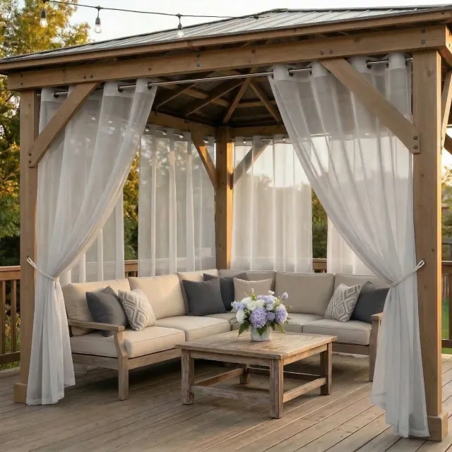 Qelus 4 Stuks Buitengordijnen Waterdicht Lichtdoorlatend met Ringen - Vitrages - Outdoor Gordijn Transparant - 132x213cm - Lichtgrijs Lichtgrijs (4 Stuks)