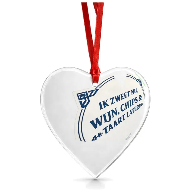 Mr Cadeautjes Glazen hart medium - design Eenvoudige symmetrische cadeautegel met sportieve zelfspot. | cadeau Wit