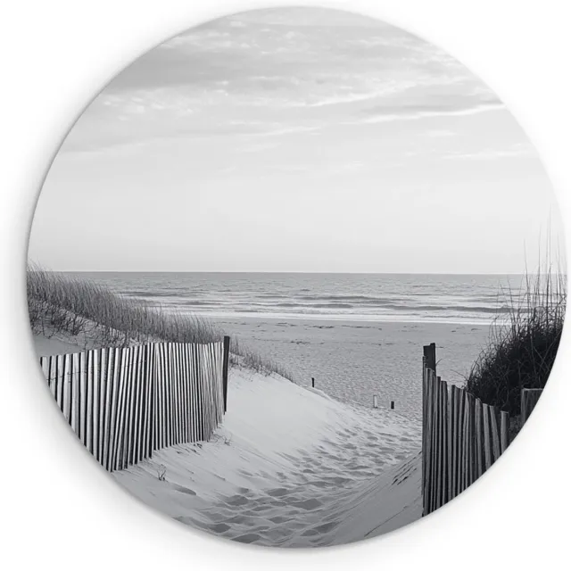 Saammp Forex Muurcirkel - Strand Pad - Zwart-Wit - Zee - Duinen - Ø 70 - Wandcirkel - Wanddecoratie Cirkel - muurdecoratie Woonkamer - Slaapkamer decoratie - Rond Schilderij