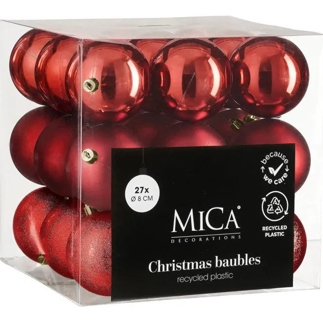 Mica Decorations Kerstballen onbreekbaar rood - 27 stuks (ø8 cm)