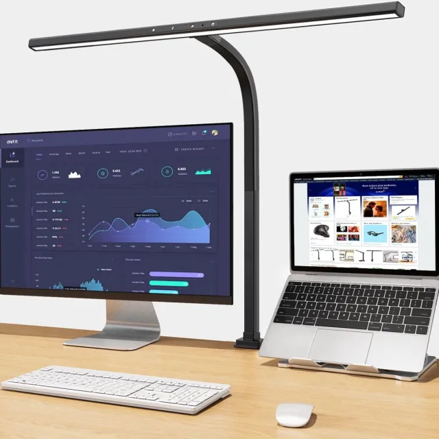 Ayangoods Monitor Lamp - Klembare Architectuur Lamp voor Werkbank - Verstelbare Helderheid en Kleurtemperatuur - Bescherming voor de Ogen - Automatische Uitschakeling - Ruimtebesparend Ontwerp - Eenvoudige Klemmontage Zwart