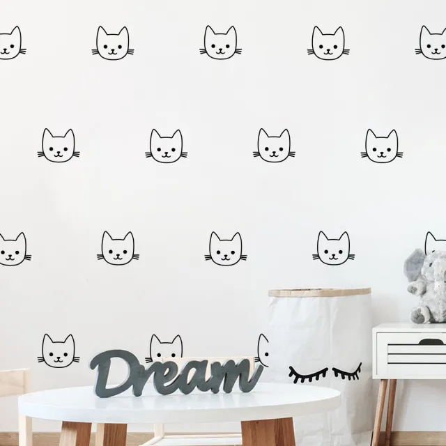 Ambiance Sticker Muurstickers - 60 kattenkoppen - transparante achtergrond - 80x80cm Multi color