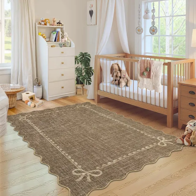 Danky Vloerkleed 120x170 cm Bruin - Met Geschulpte Rand - Machinewasbaar en Laagpolig - Met Antislip TPR Onderkant