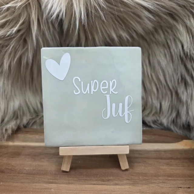 CreaCraft Robuust Wenstegeltje – Super Juf – Cadeau einde schooljaar, Juffendag, afscheid of zomaar – Trendy nu – Wanddecoratie – Sfeervol en Persoonlijk – Zomaar - Incl standaard - Ingepakt cadeauverpakking Mintgroen/Wit