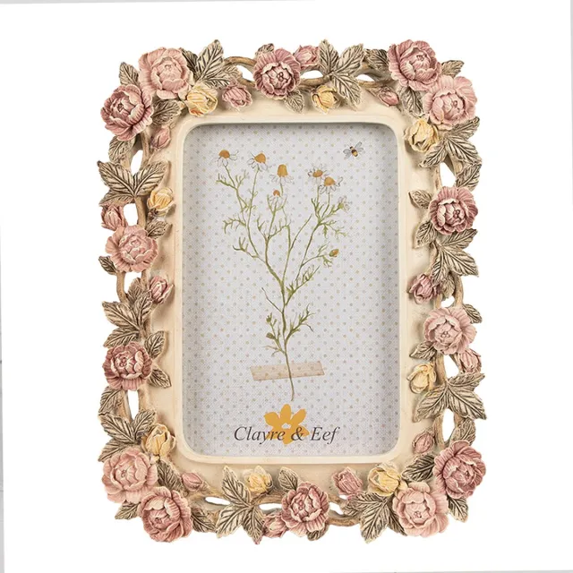Clayre & Eef Fotolijst 10x15 cm Roze Polyresin Roosjes