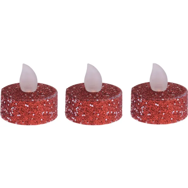 Ambiance light LED waxinelichtjes - 6x stuks - rood glitter - 4 cm - op batterij - kerstverlichting