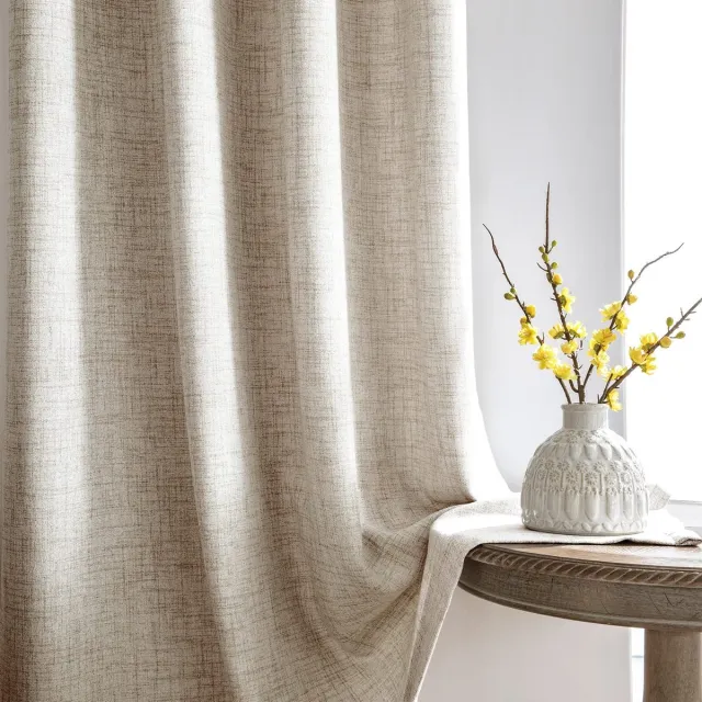 Ibenzoa Stijlvolle Semi-Transparante Gordijnen met Plooiband in Linnen Look - Set van 2, 245 x 140 cm beige