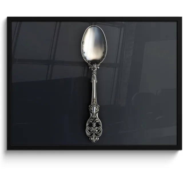 FrameYourWall Poster in lijst - Fotolijst 70x50 cm - Posters - Lepel - Zilver - Metaal - Posterlijst zwart - Decoratie - Wanddecoratie woonkamer - Muurdecoratie slaapkamer Lepel - Metaal