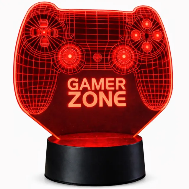 Qware 3D LED Lamp - Gamer Zone - 16 kleuren & effecten - Acryl lamp - Touch control - Afstandsbediening Multicolor, Rood
