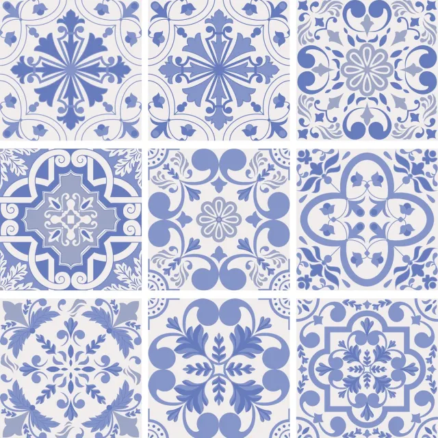 Set van 9 tegelstickers Portugal - Portugese vintage motieven kleur blauw - voor badkamertegels, keukentegels en toilettegels - zelfklevend - Peel en stick - decoratiestickers, DIY, plakfolie stickers