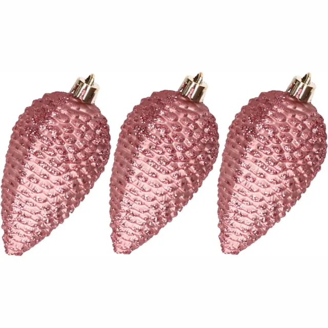 Decoris 6x stuks kunststof dennenappels kersthangers 8 cm oudroze glitter - Kerstboomversiering