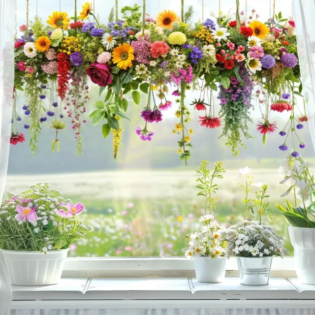 PZCC Kleurrijke raamstickers met bloemenboeket - Bloemmotief voor Glas - Zelfklevende Raamdecoratie - Decoratieve raamstickers voor kamerglas - Herbruikbaar - Voor huis keuken badkamer en kantoor - 30 x 60 cm - A