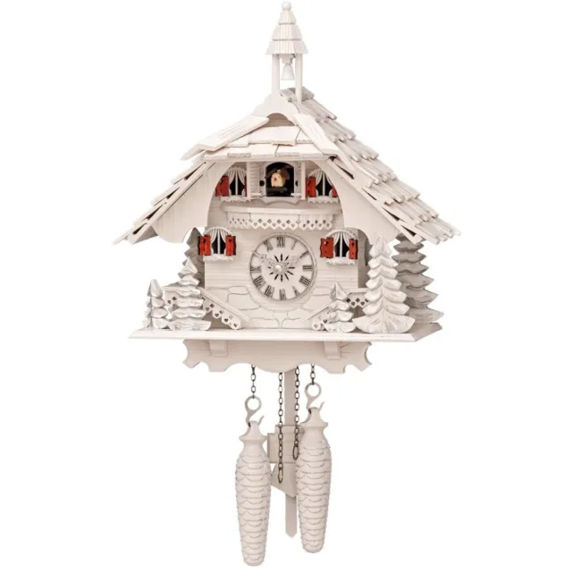 Engstler 444/3_Q - Koekoeksklok - Kwarts - Notenhout - 31 cm Wit