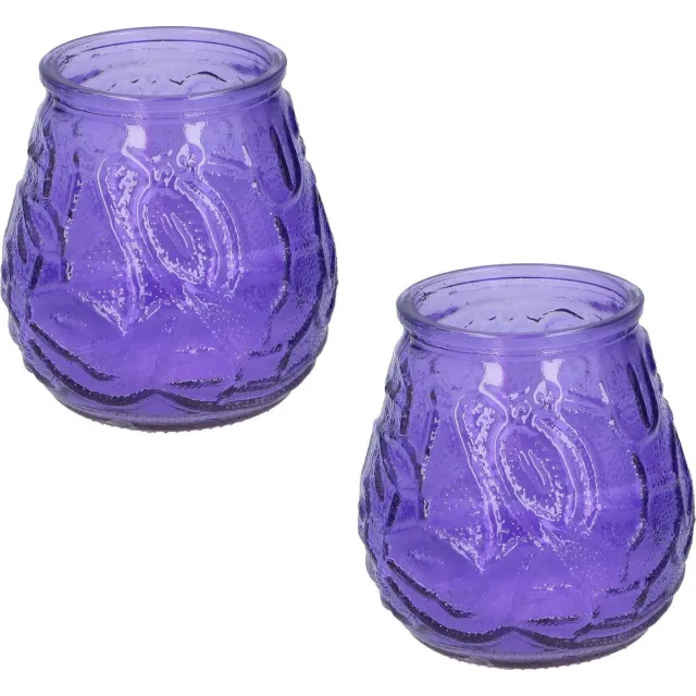 Arti Casa Set van 3x stuks citronella lowboy tafelkaars in paars glas - 10 cm - 15 branduren