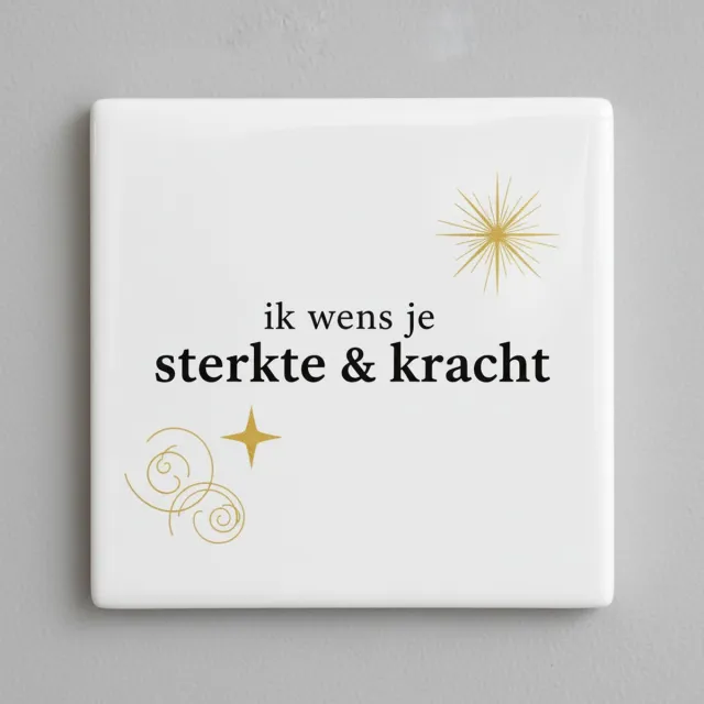 Nevolis Ik Wens Je Sterkte & Kracht Keramische Tegel – Elegante Inspirerende Quote met Gouden Accenten – Betekenisvol Cadeau – 15 × 15 cm Multi Color
