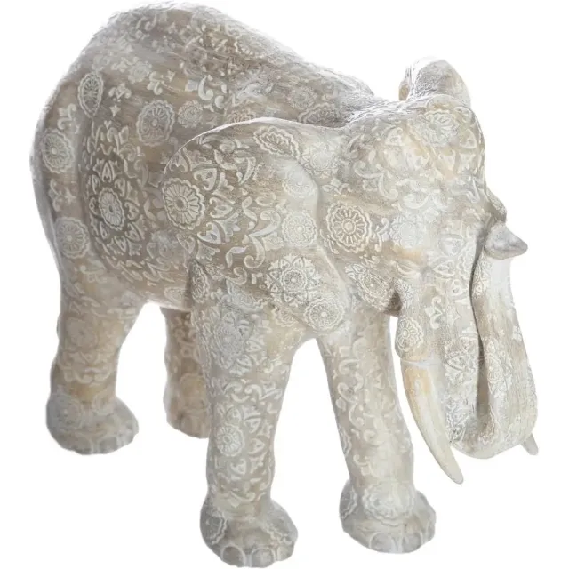 Atmosphera Olifanten dierenbeeldje - beige Mandala - 27 x 12 x 21 cm - home deco beeld Wit